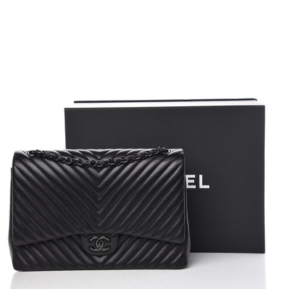 Chanel Lambskin Chevron Quilted Maxi Double Flap So Black 13 of 13