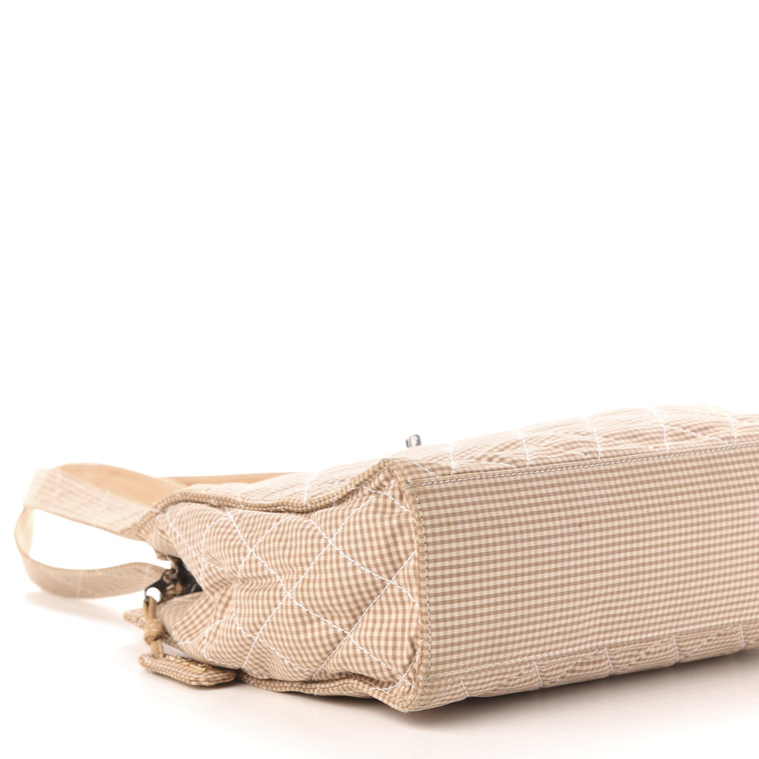 Chanel Toile Gingham Quilted CC Tote Shoulder Bag Beige 12 of 15