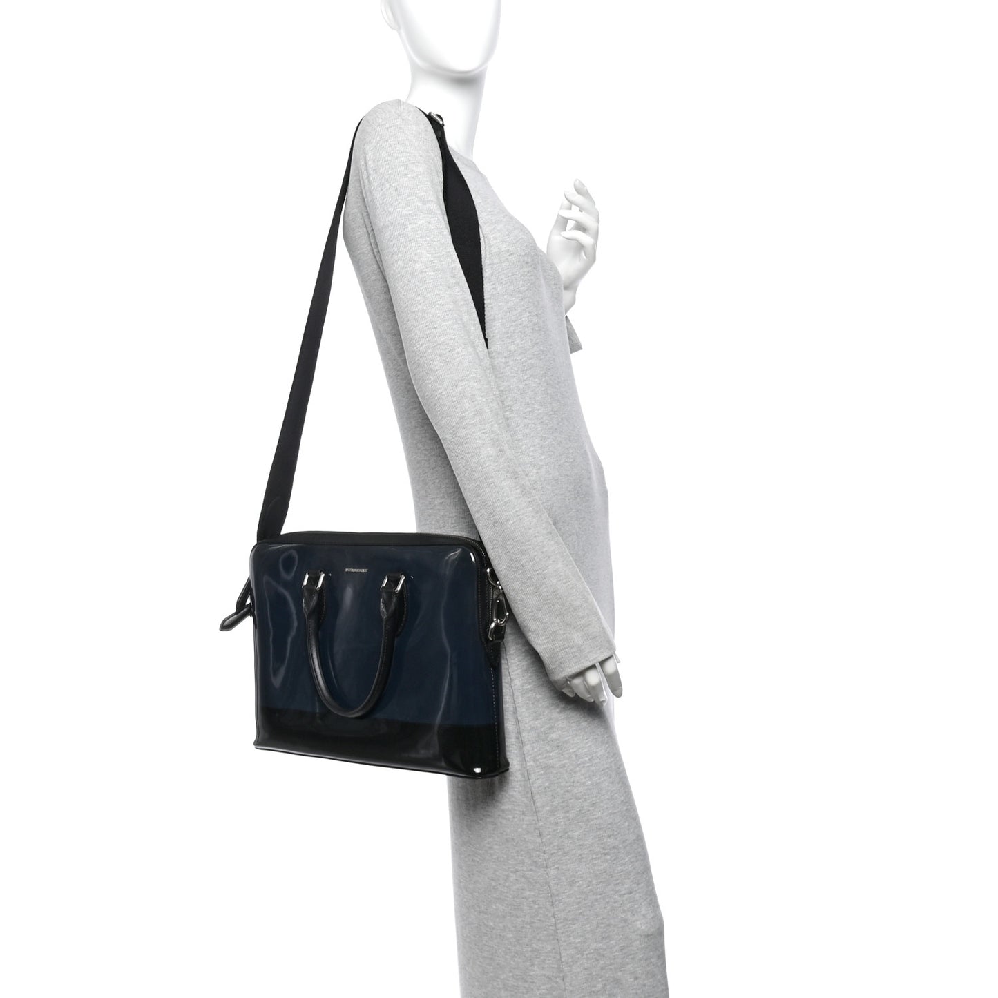Patent Textured Calfskin Barrow Briefcase Black Blue