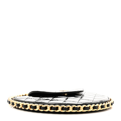 Chanel Patent Calfskin Quilted Chain Hoop Bag Black 4 of 10