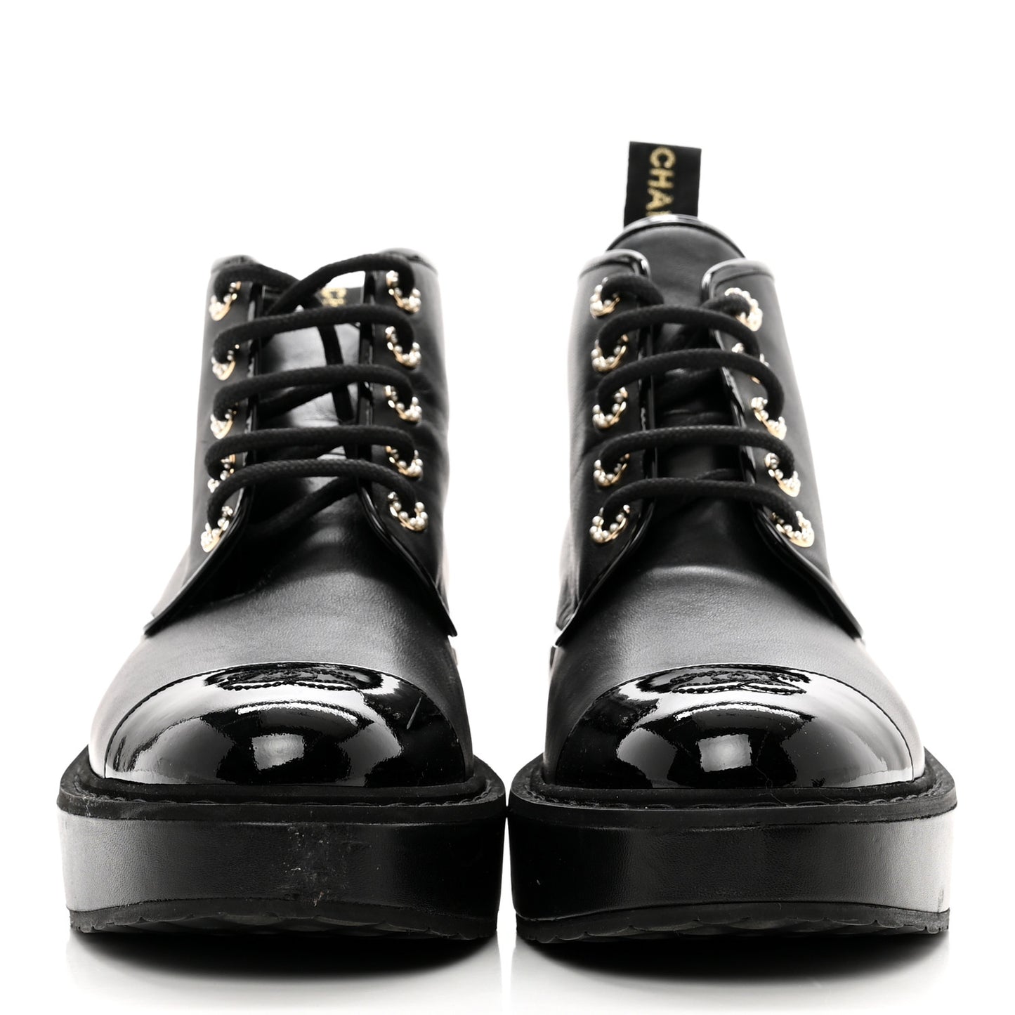 Shiny Calfskin Pearl Lace Up Combat Short Boots 41 Black