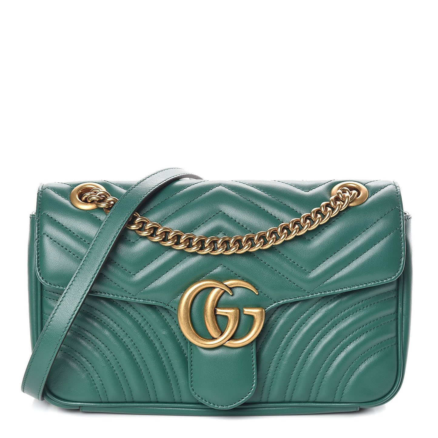 Calfskin Matelasse Small GG Marmont Shoulder Bag Emerald Green