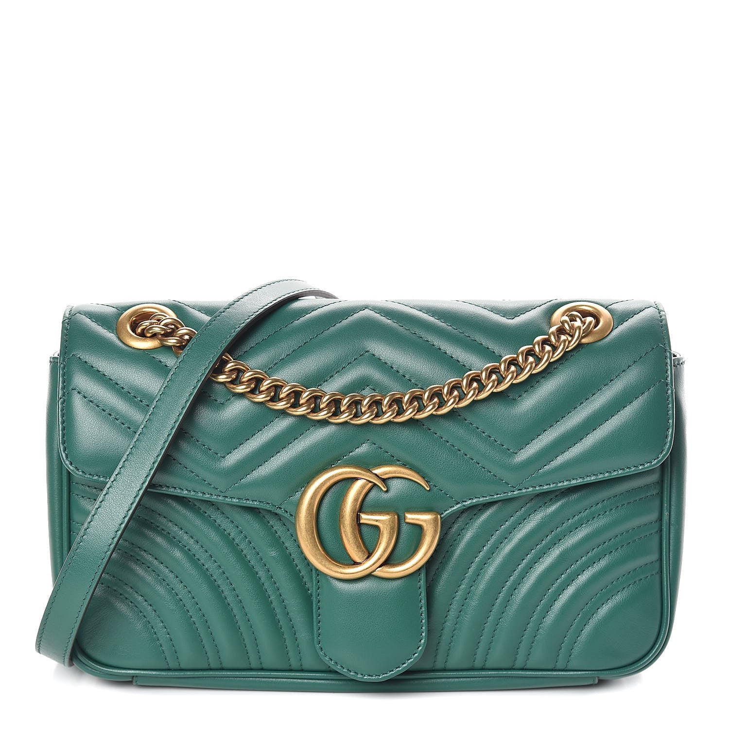Gucci Calfskin Matelasse Small GG Marmont Shoulder Bag Emerald Green 1 of 9