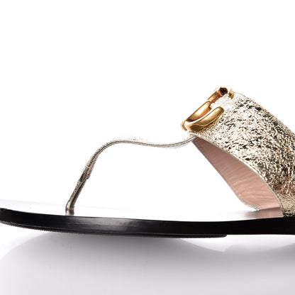 Gucci Nappa Silk Galassia GG Marmont Thong Flat Sandals 37.5 Platino 14 of 14