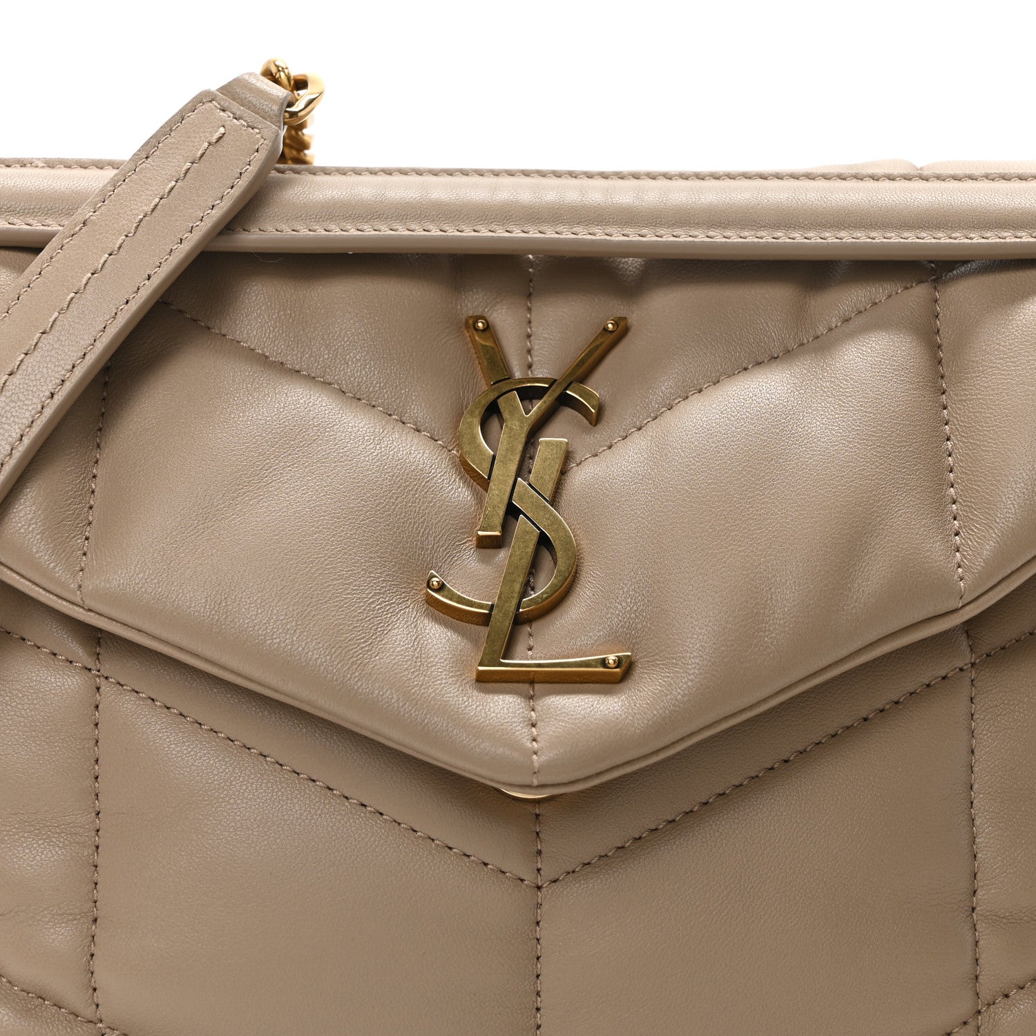 Saint Laurent Lambskin Quilted Small Loulou Puffer Monogram Chain Satchel Dark Beige 8 of 10