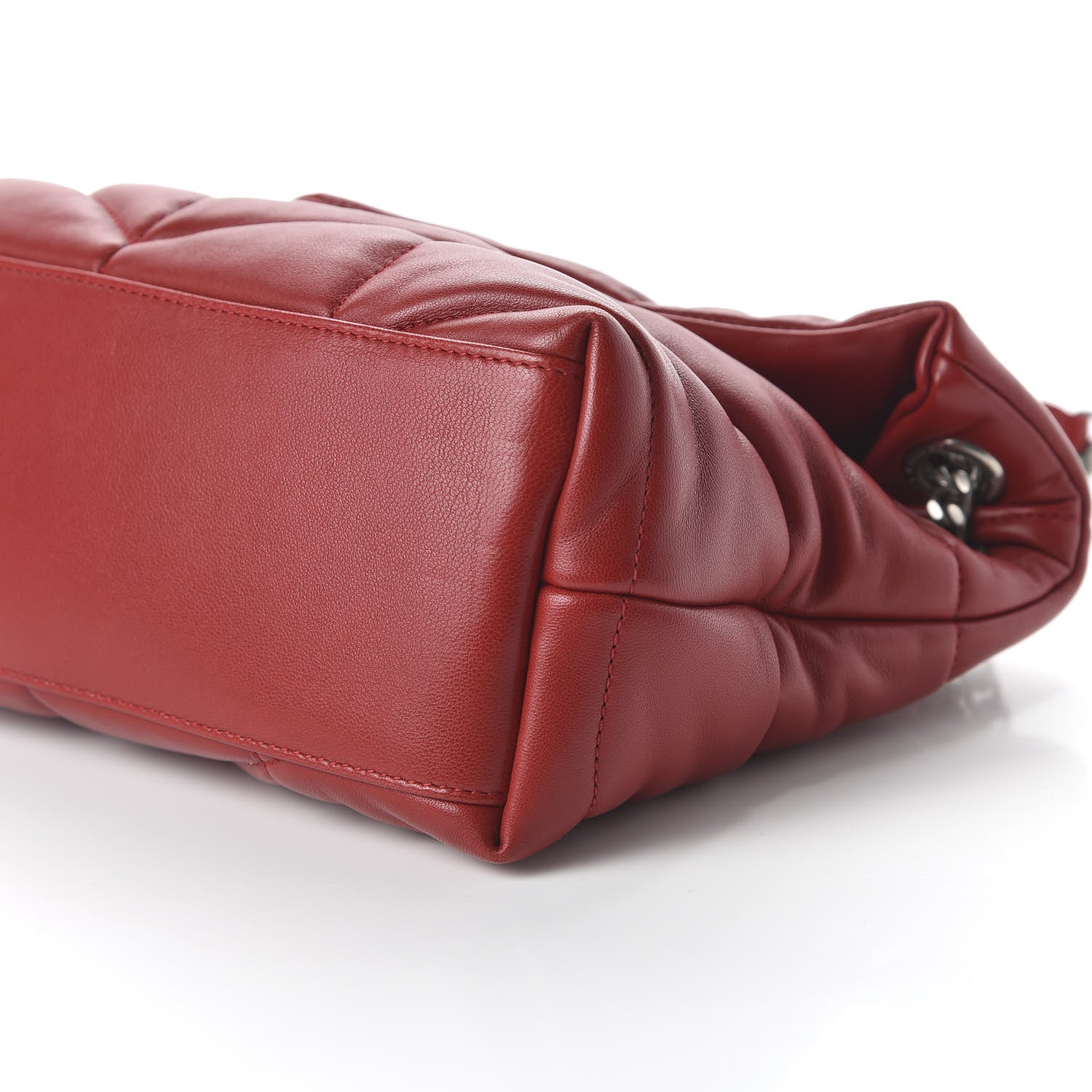 Saint Laurent Lambskin Quilted Small Loulou Puffer Monogram Chain Satchel Red 7 of 9