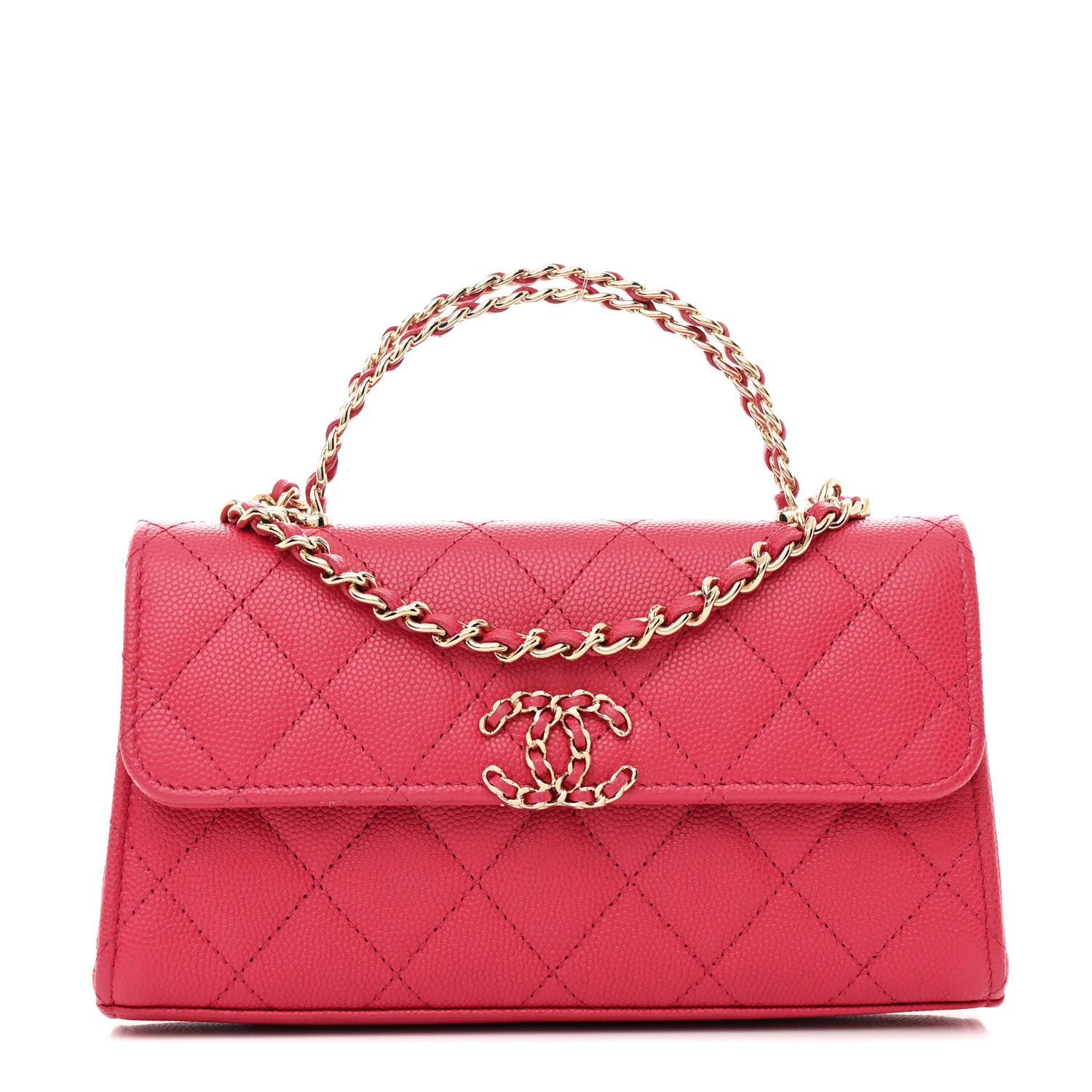 Chanel Caviar Quilted Chain Top Handle Phone Holder With Chain Dark Pink 1 of 10