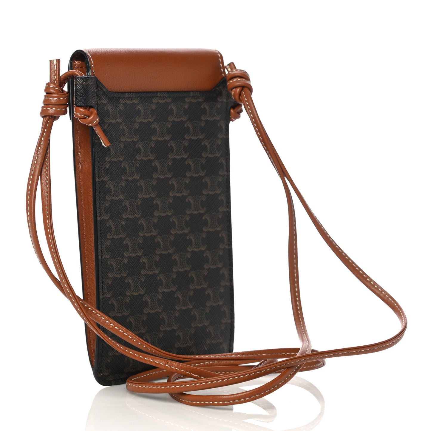 Triomphe Canvas Lambskin Phone Pouch With Flap Tan