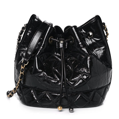 Chanel Shiny Aged Calfskin CC Chain Drawstring Bag Black 1 of 12