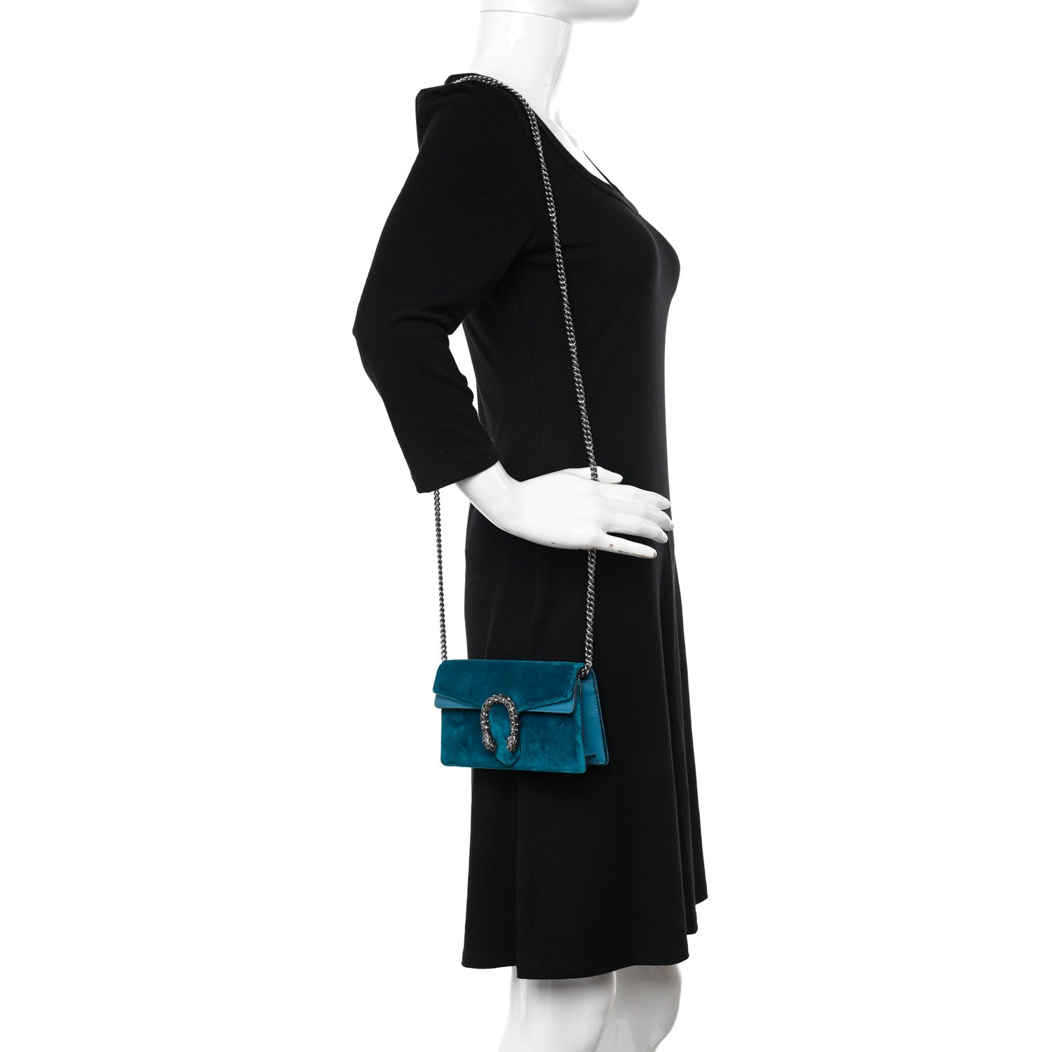 Gucci Velvet Super Mini Dionysus Shoulder Bag Pavone Cyan 2 of 9