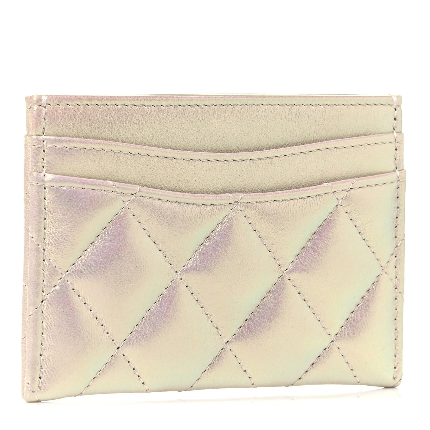 Iridescent Lambskin Quilted Card Holder Ivory