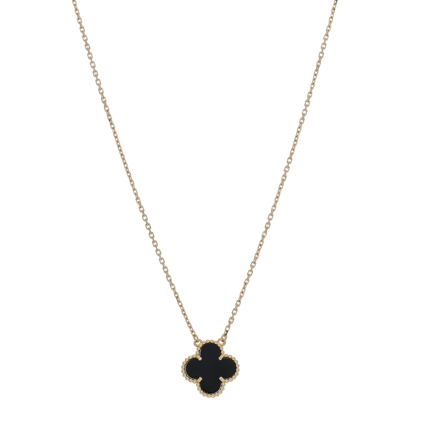 18K Yellow Gold Black Onyx Vintage Alhambra Pendant Necklace