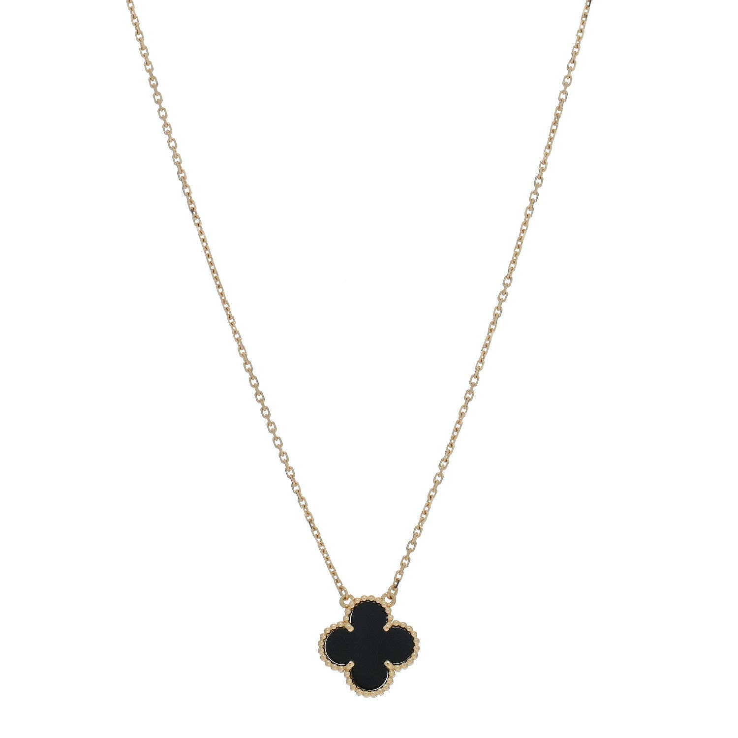 Van Cleef & Arpels 18K Yellow Gold Black Onyx Vintage Alhambra Pendant Necklace 1 of 4