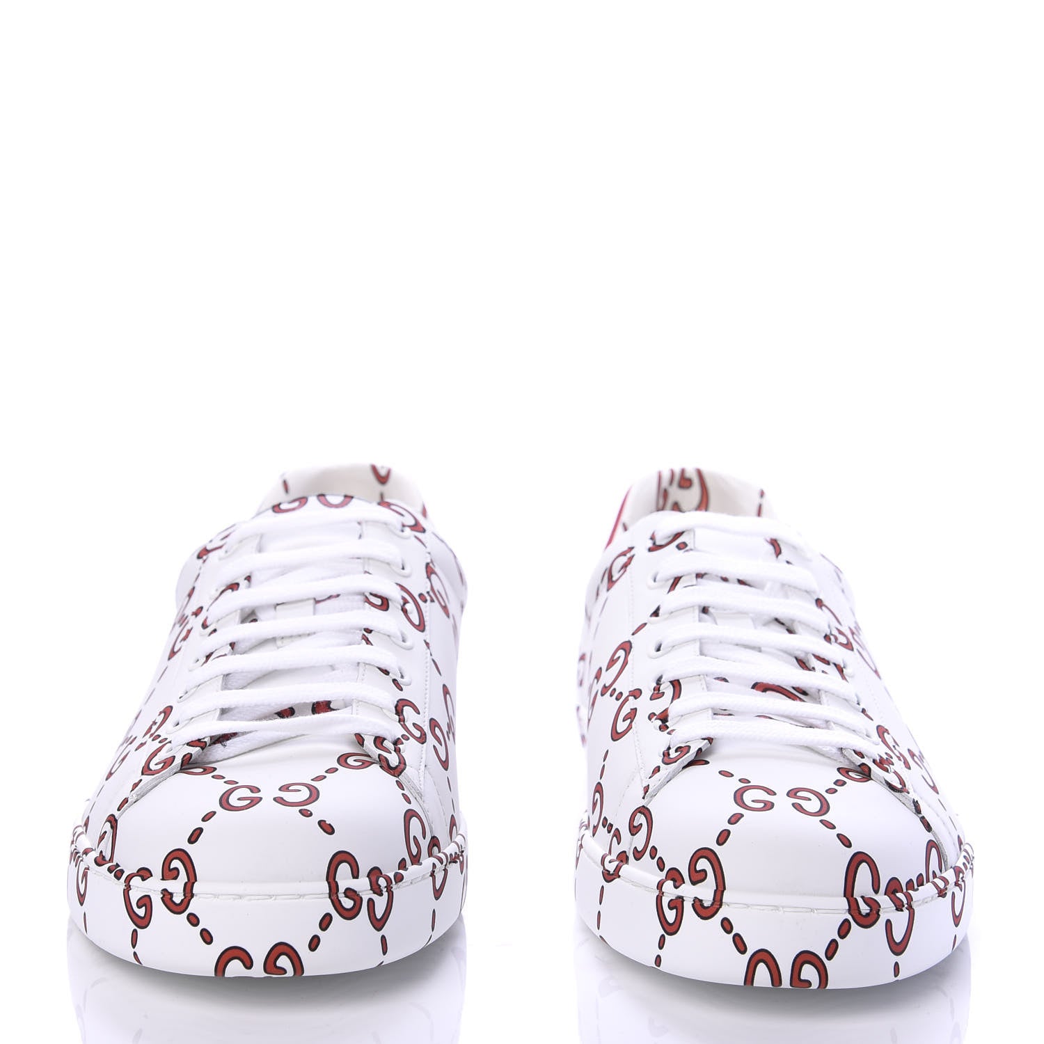 Gucci Calfskin GucciGhost Print Mens Ace Sneakers 13 White Hibiscus Red 2 of 10