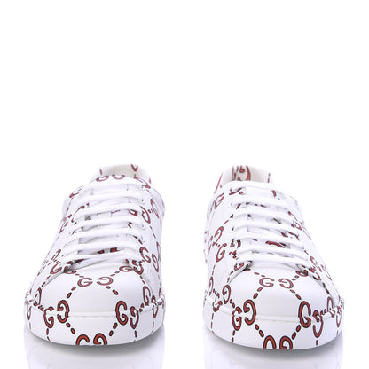 Gucci Calfskin GucciGhost Print Mens Ace Sneakers 13 White Hibiscus Red 2 of 10
