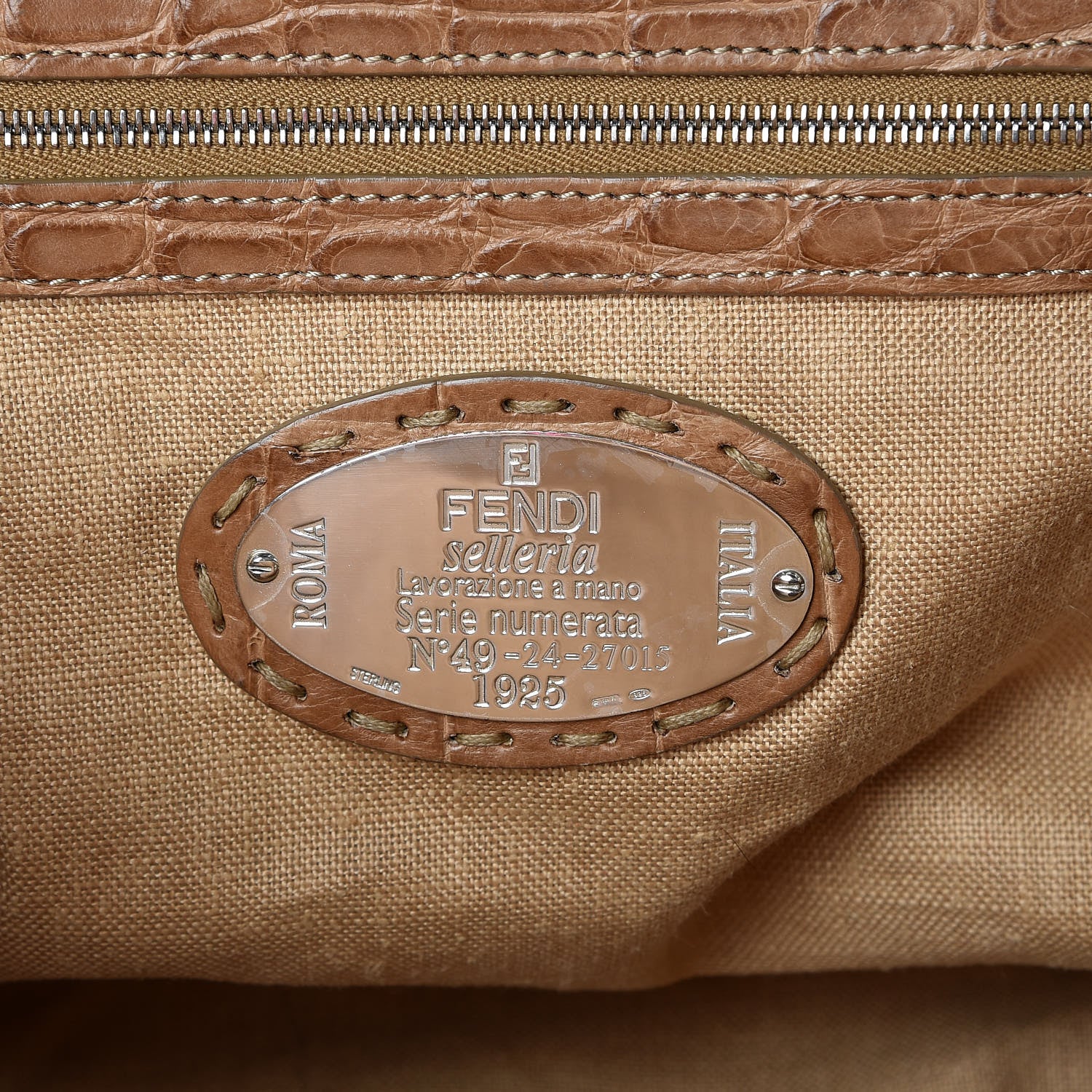 Fendi Crocodile Calfskin Romano Selleria Adele 1328 Bag Brown 8 of 16