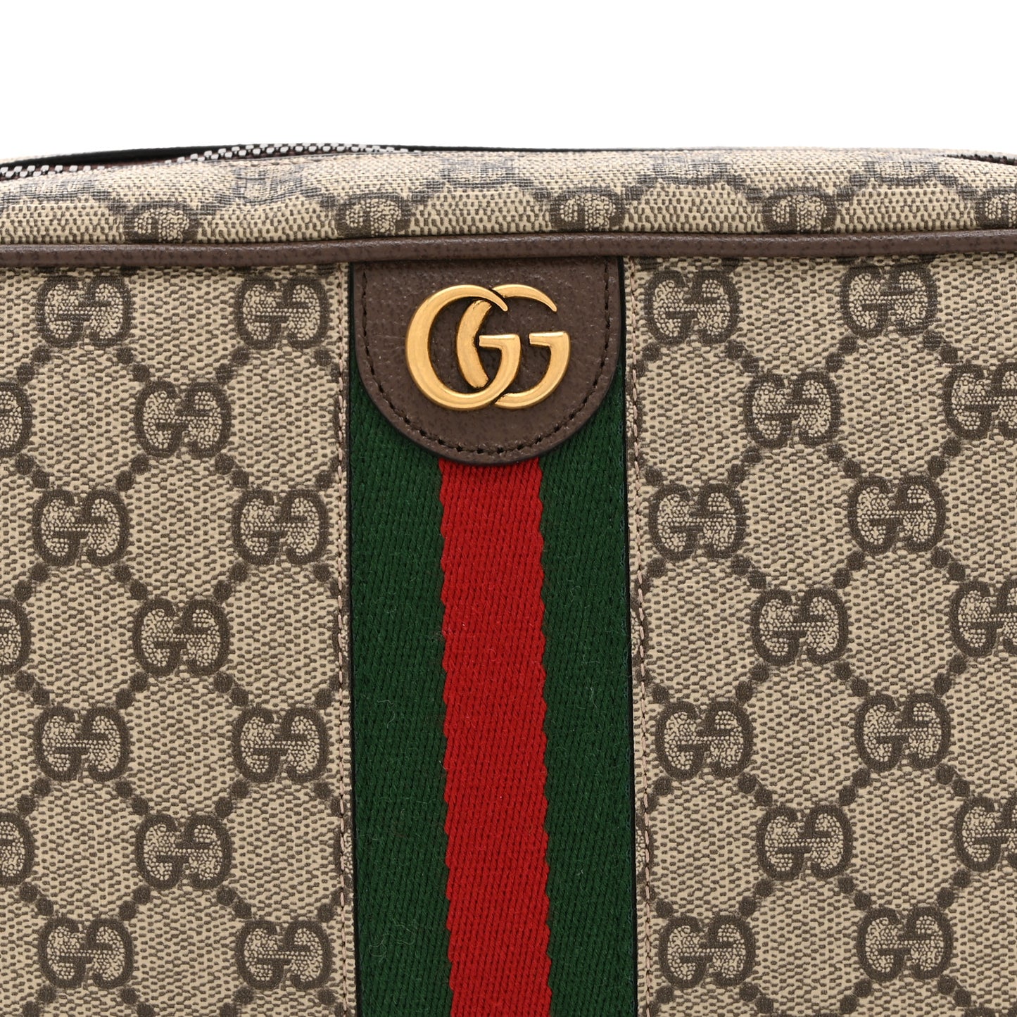 GG Supreme Monogram Textured Calfskin Web Small Cosmetic Case Beige Ebony New Acero