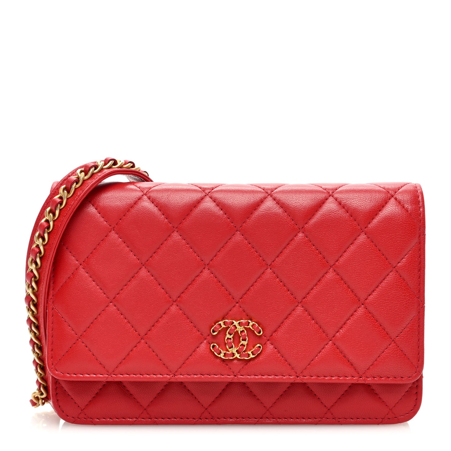 Lambskin Quilted Infinity Wallet On Chain WOC Red