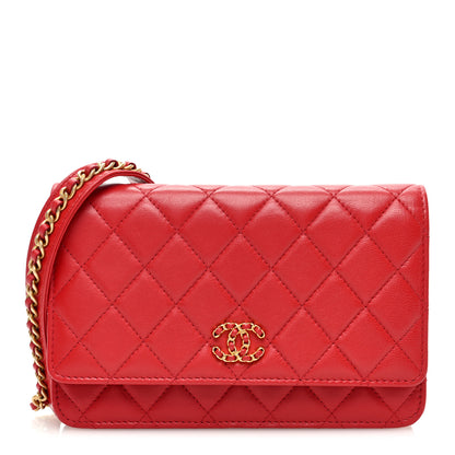 Chanel Lambskin Quilted Infinity Wallet On Chain WOC Red 1 of 10