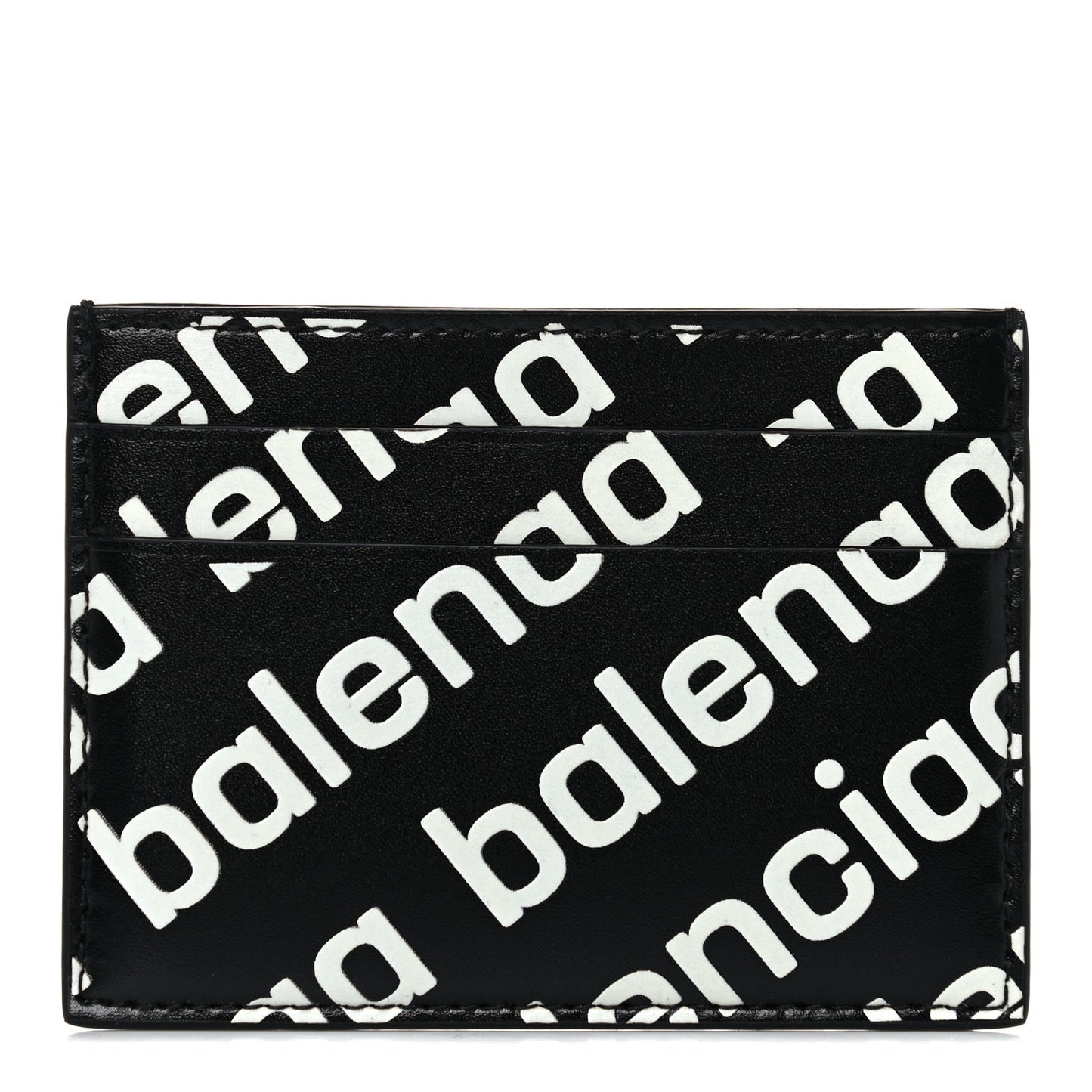 Calfskin Logo Print Cash Card Holder Black