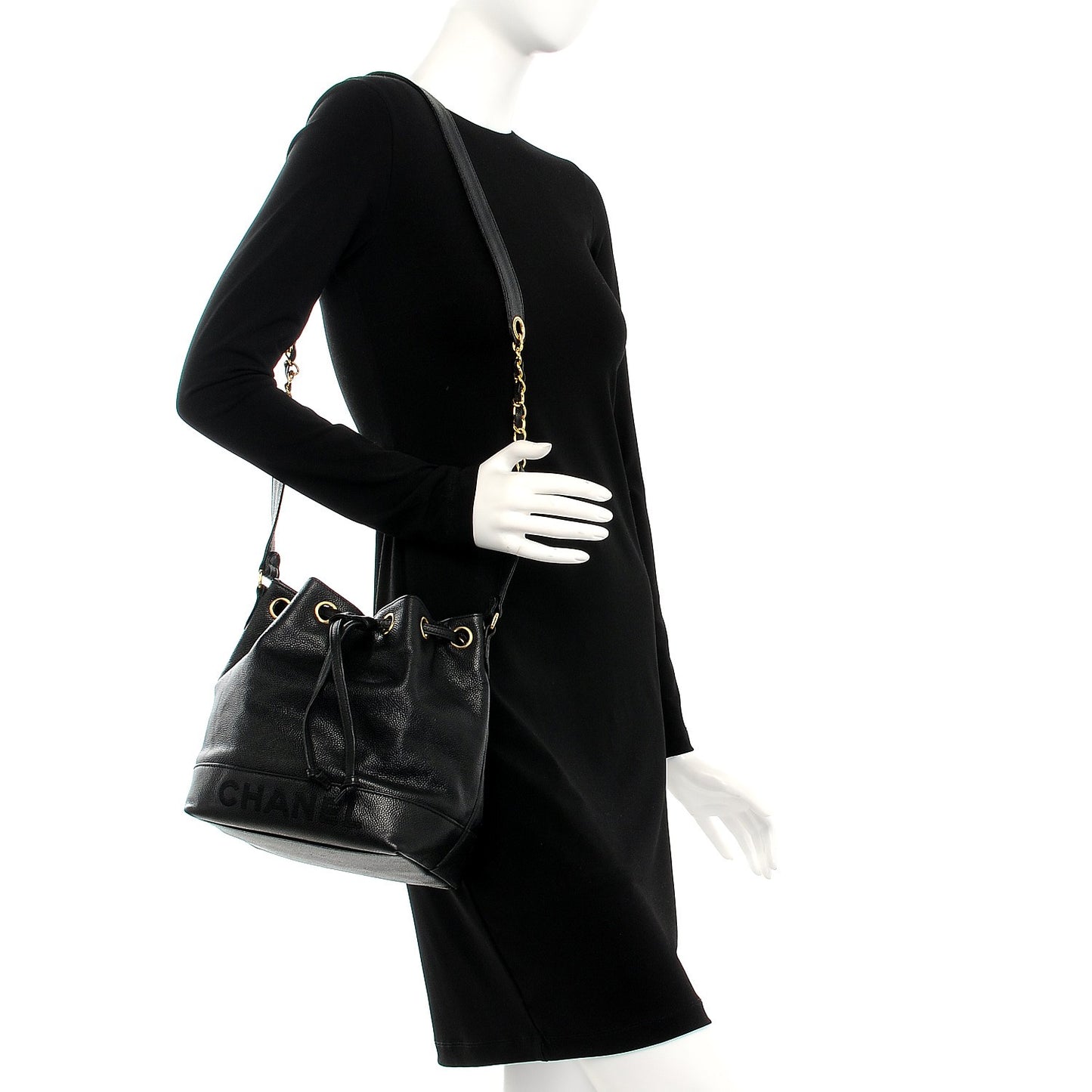 Caviar CC Drawstring Shoulder Bag Black