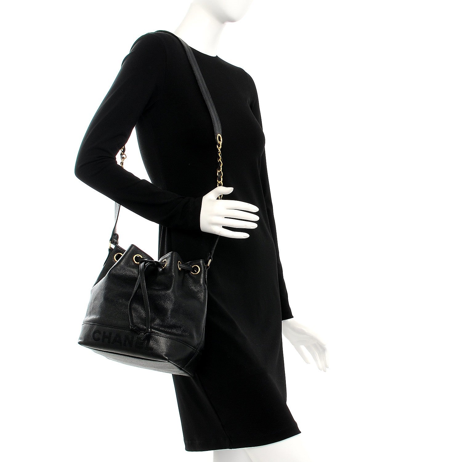 Chanel Caviar CC Drawstring Shoulder Bag Black 2 of 8