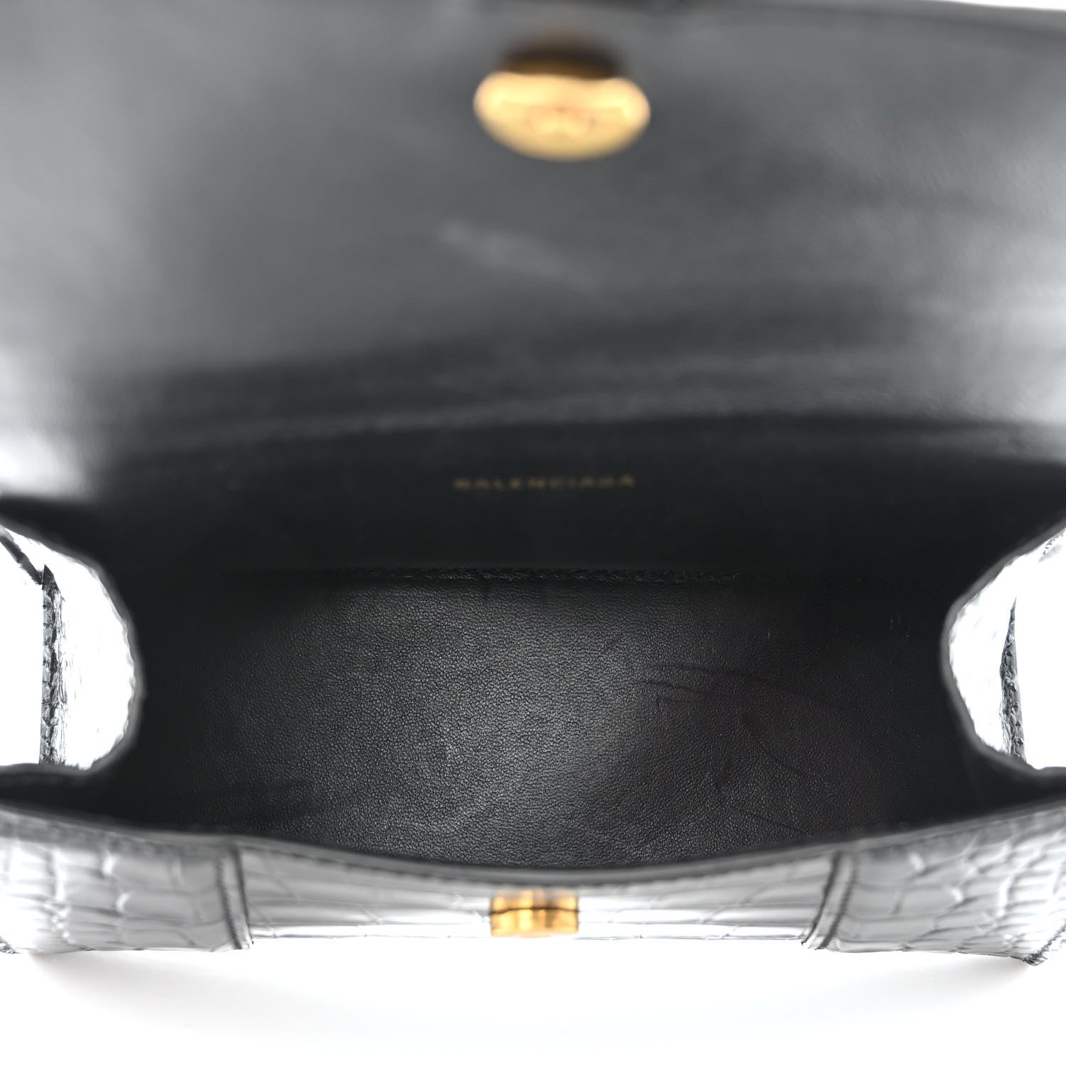 Balenciaga Shiny Calfskin Crocodile Embossed Hourglass Top Handle Bag XS Black 5 of 11