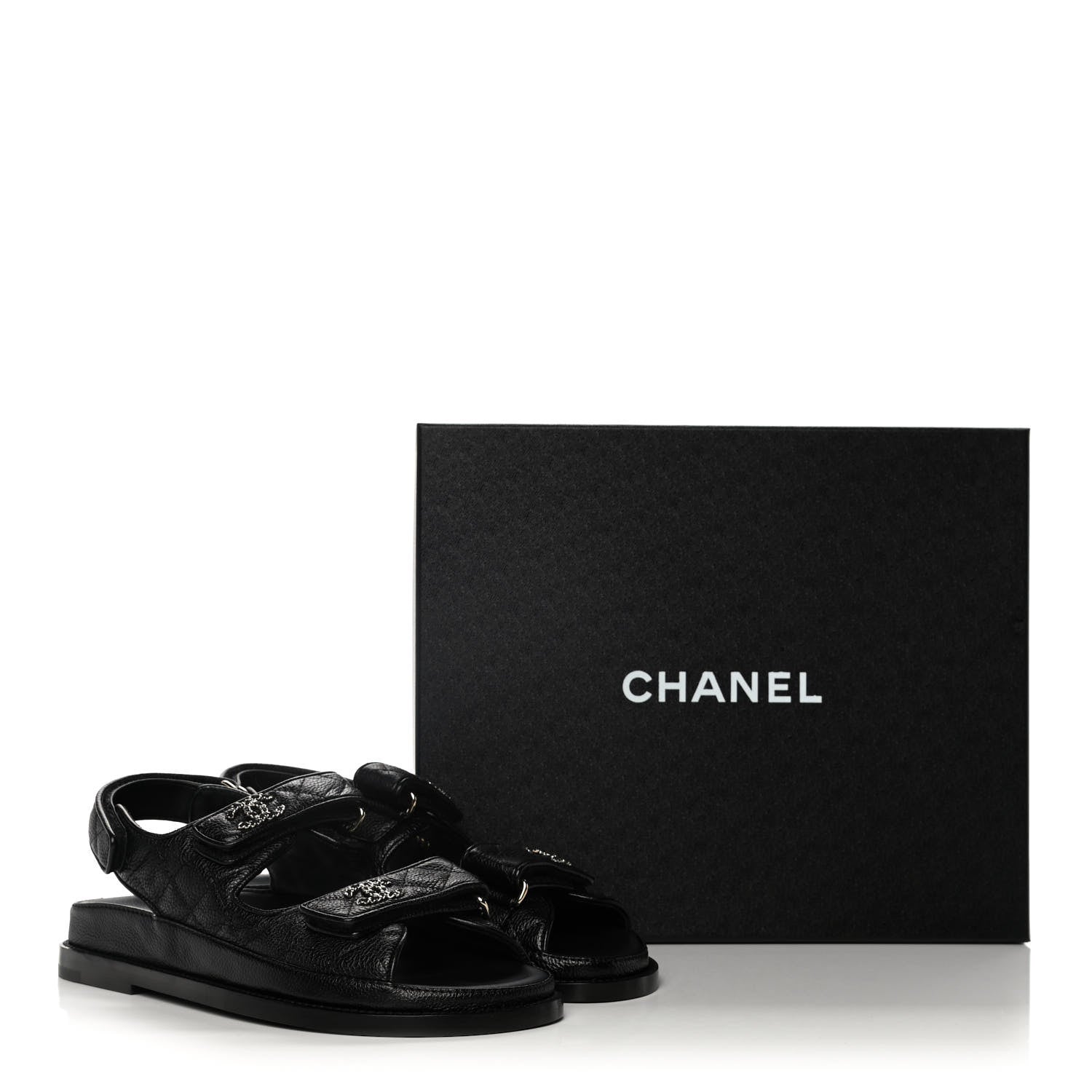 Chanel Grained Calfskin Velcro Dad Sandals 37 Black 10 of 10