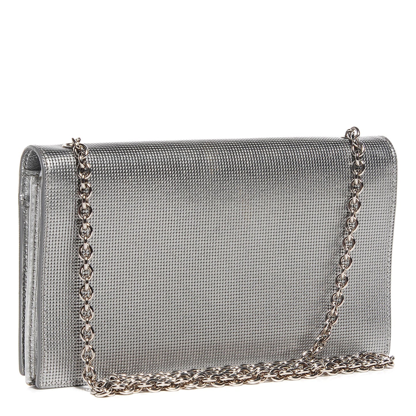 Metallic Calfskin Wallet On Chain Silver