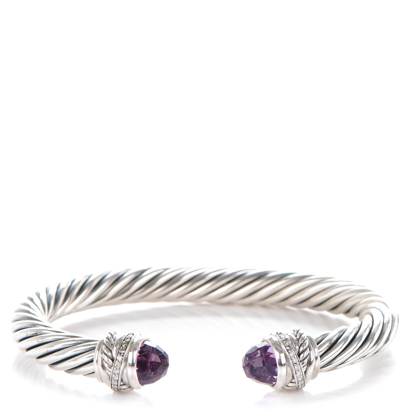 Sterling Silver Pave Diamond Amethyst 7mm Cable Classics Bracelet