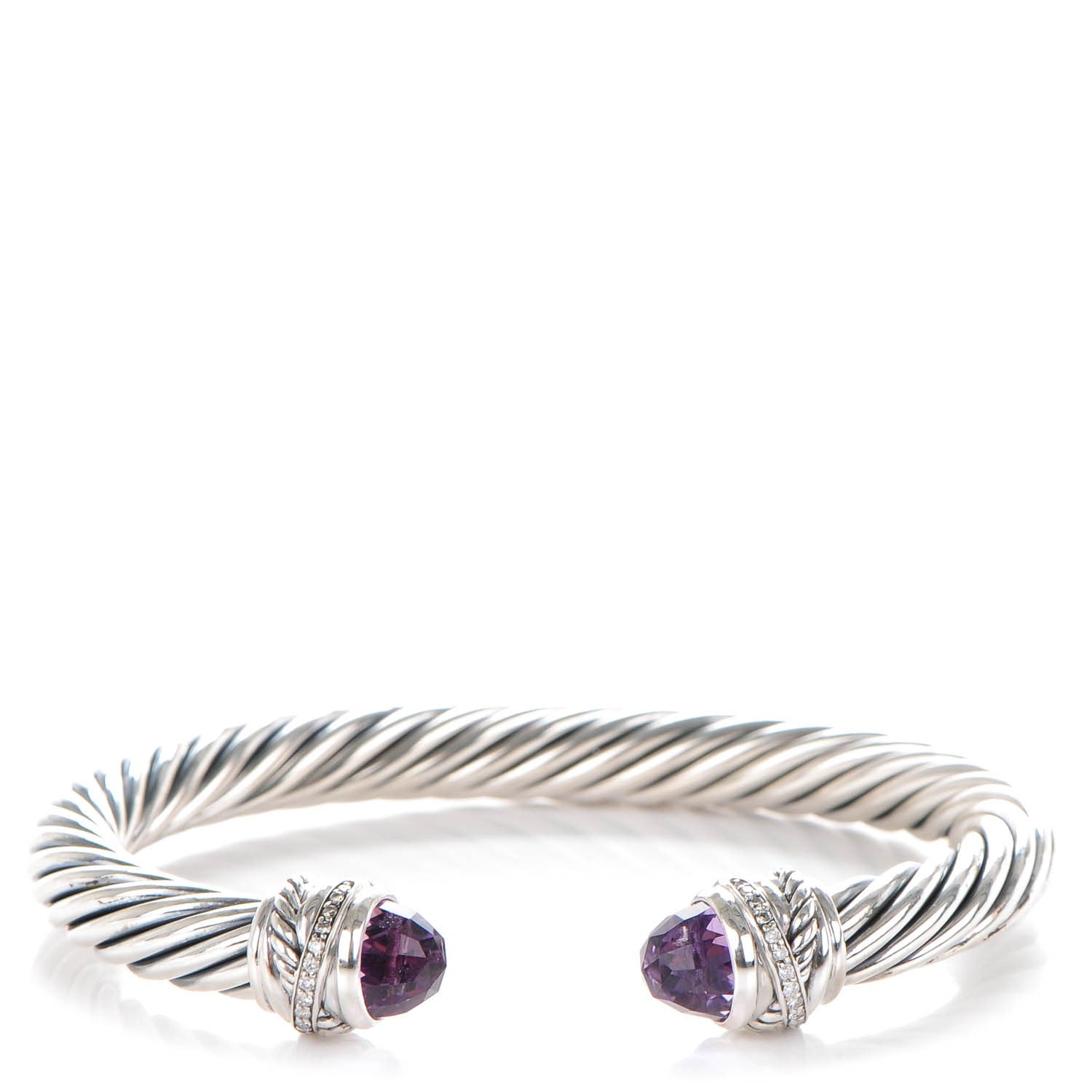 David Yurman Sterling Silver Pave Diamond Amethyst 7mm Cable Classics Bracelet 1 of 6