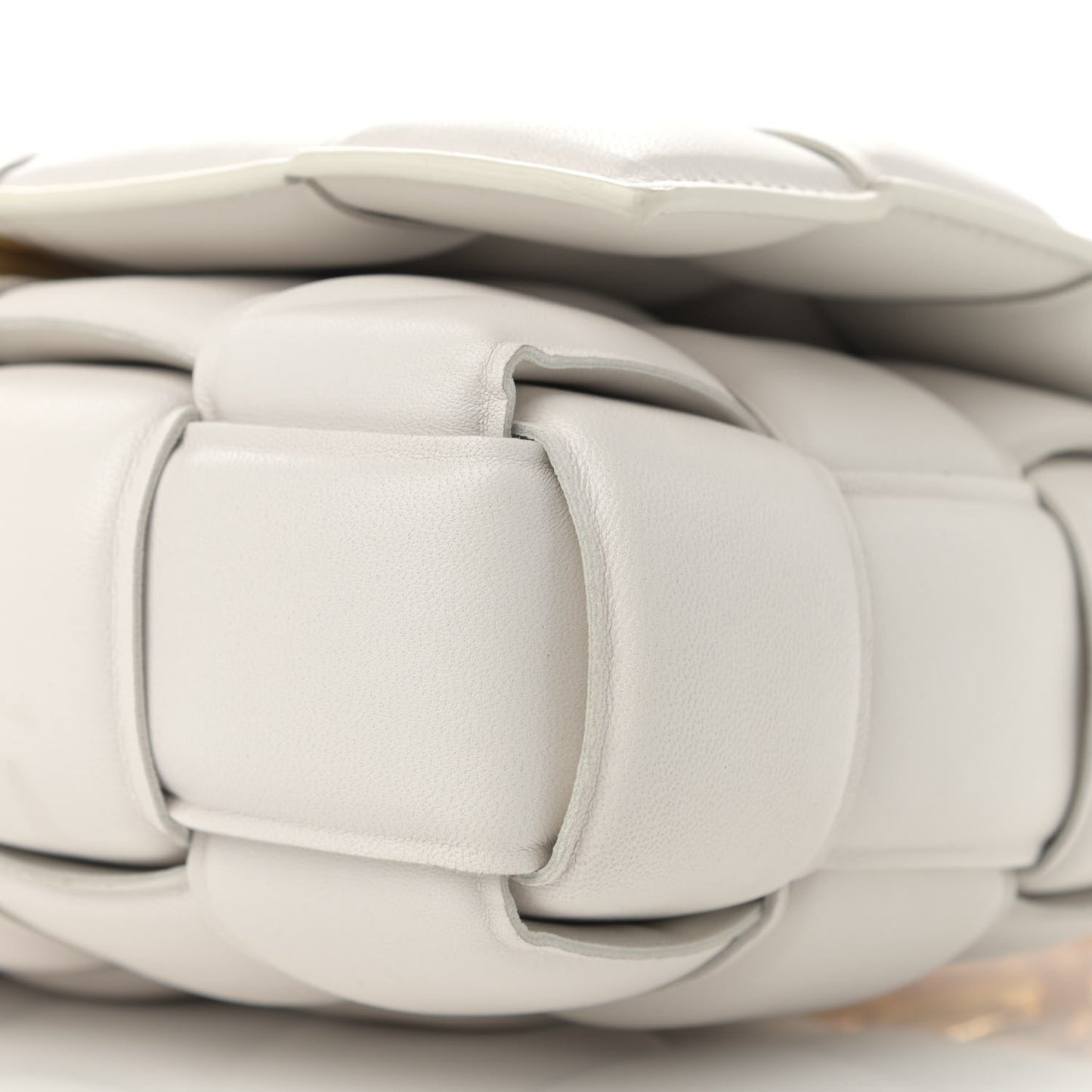 Lambskin Maxi Intreccio Padded Chain Cassette Crossbody Bag White