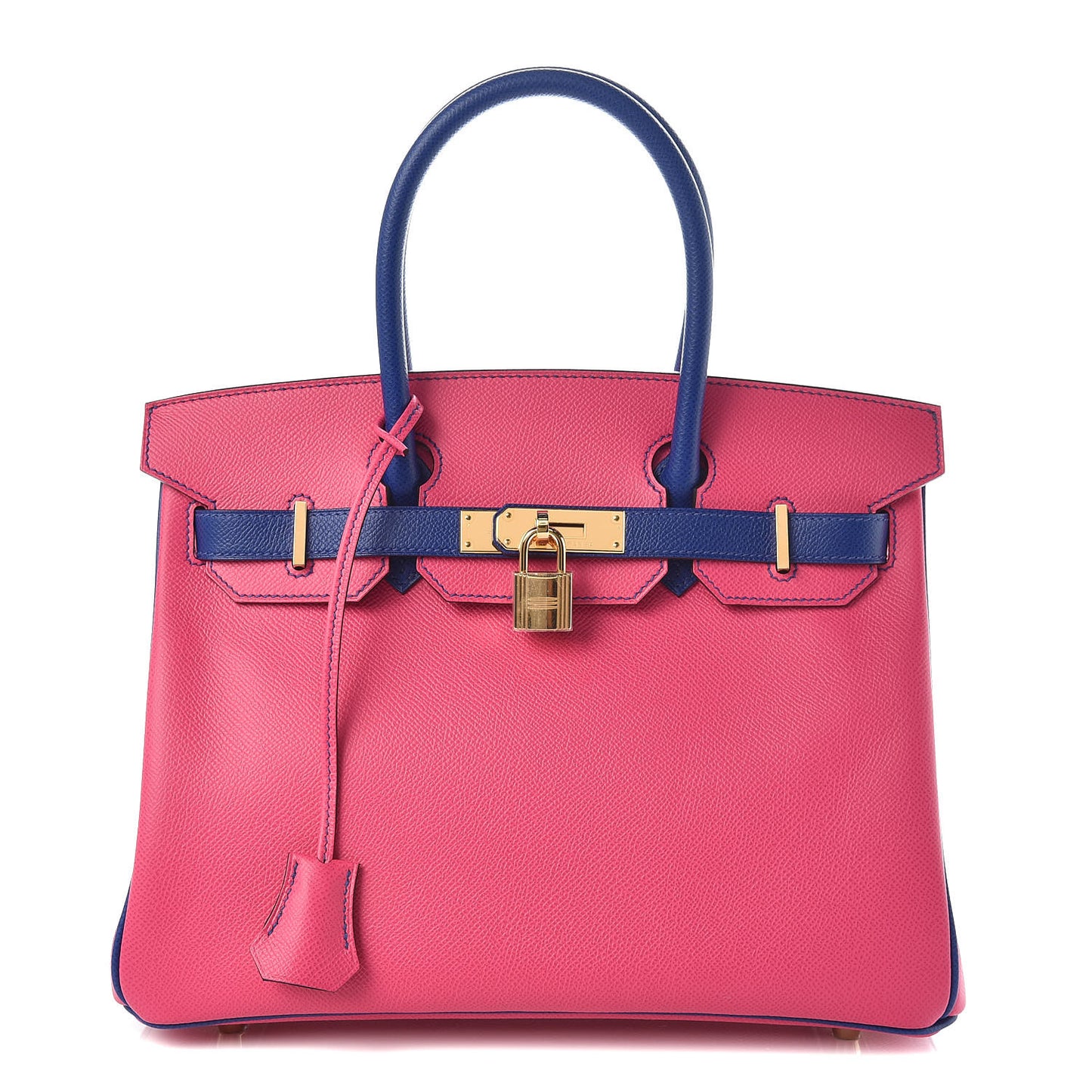 Epsom Bi Color Horseshoe Birkin 30 Rose Tyrien Bleu Electrique