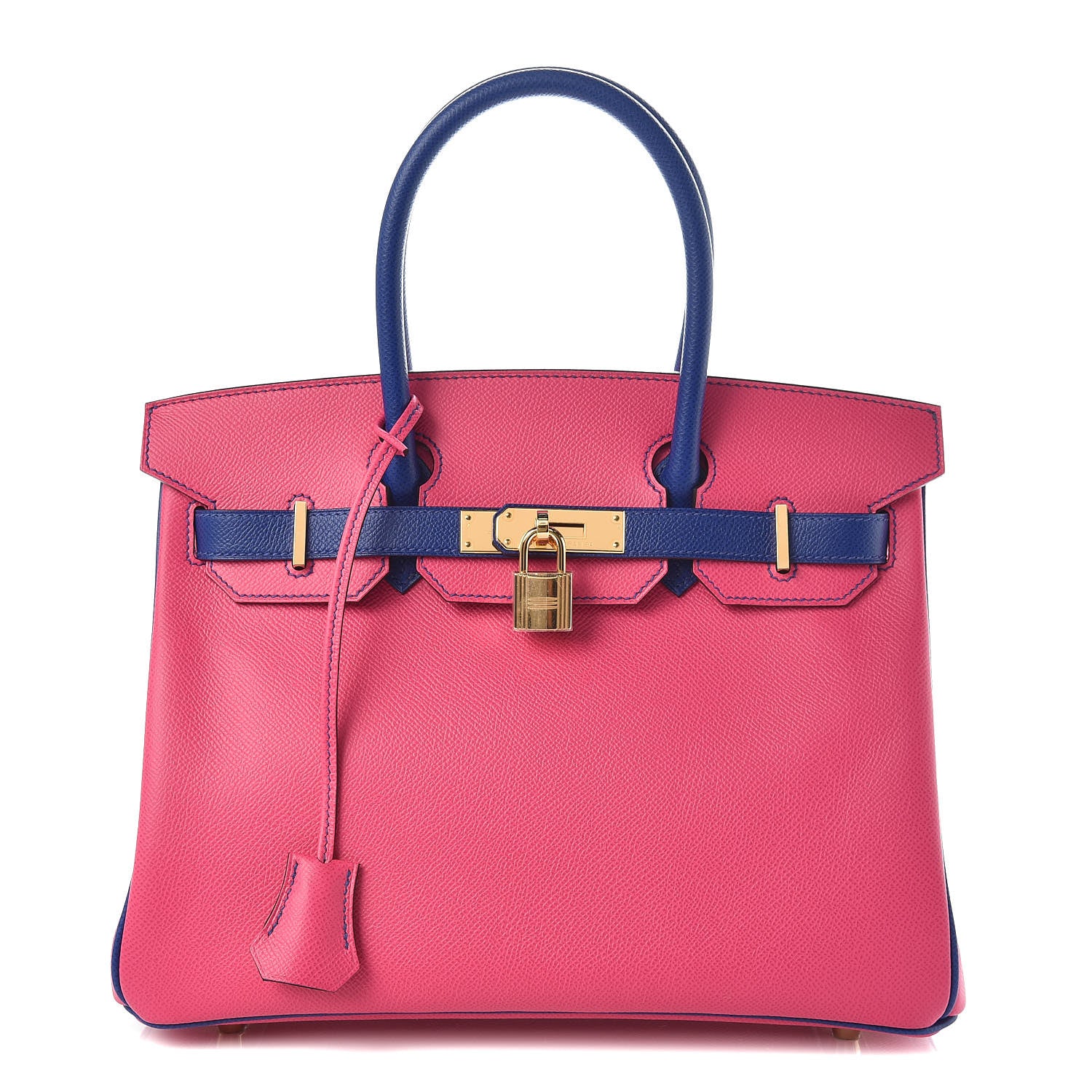 Hermes Epsom Bi Color Horseshoe Birkin 30 Rose Tyrien Bleu Electrique 1 of 33