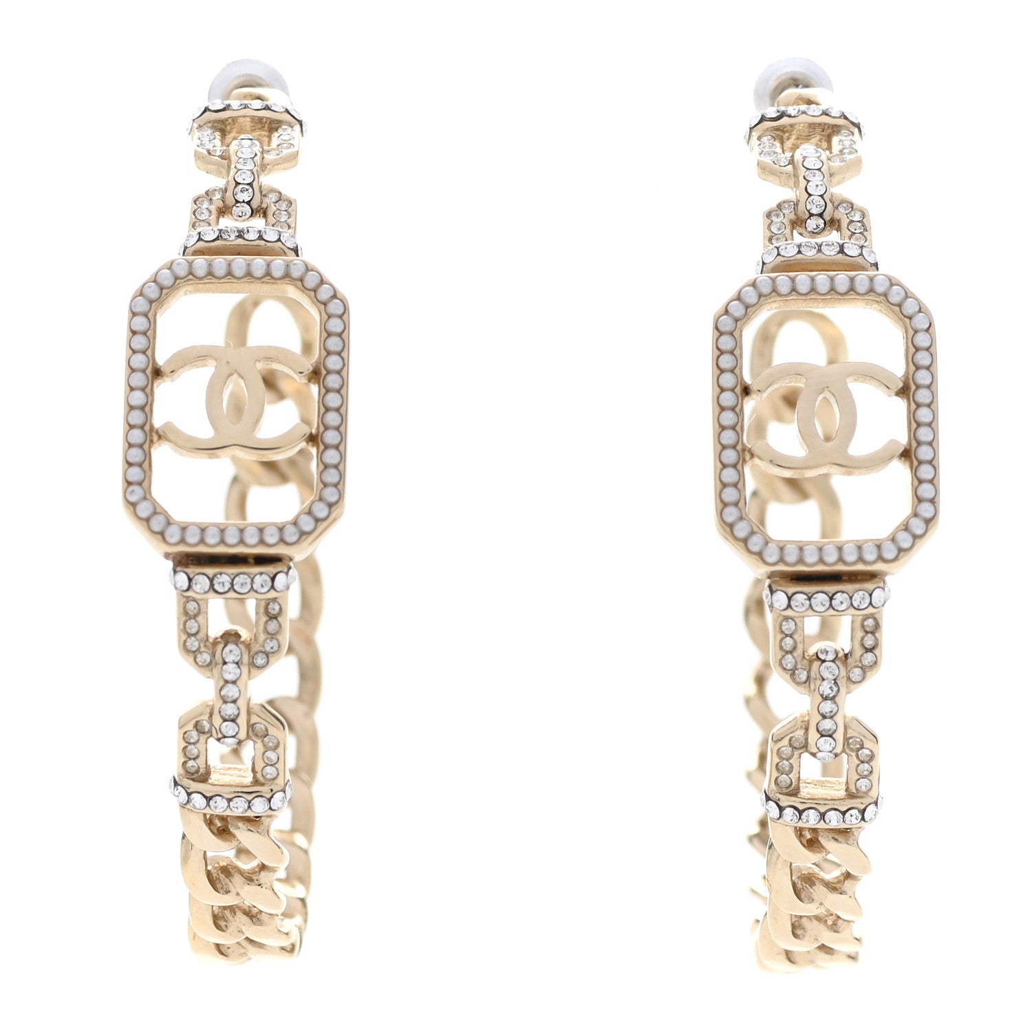 Chanel Crystal CC Vendome Hoop Earrings Gold 1 of 5