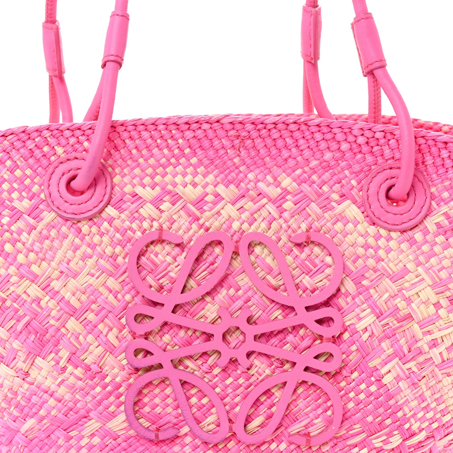 Iraca Palm Calfskin Small Anagram Basket Bag Fuchsia