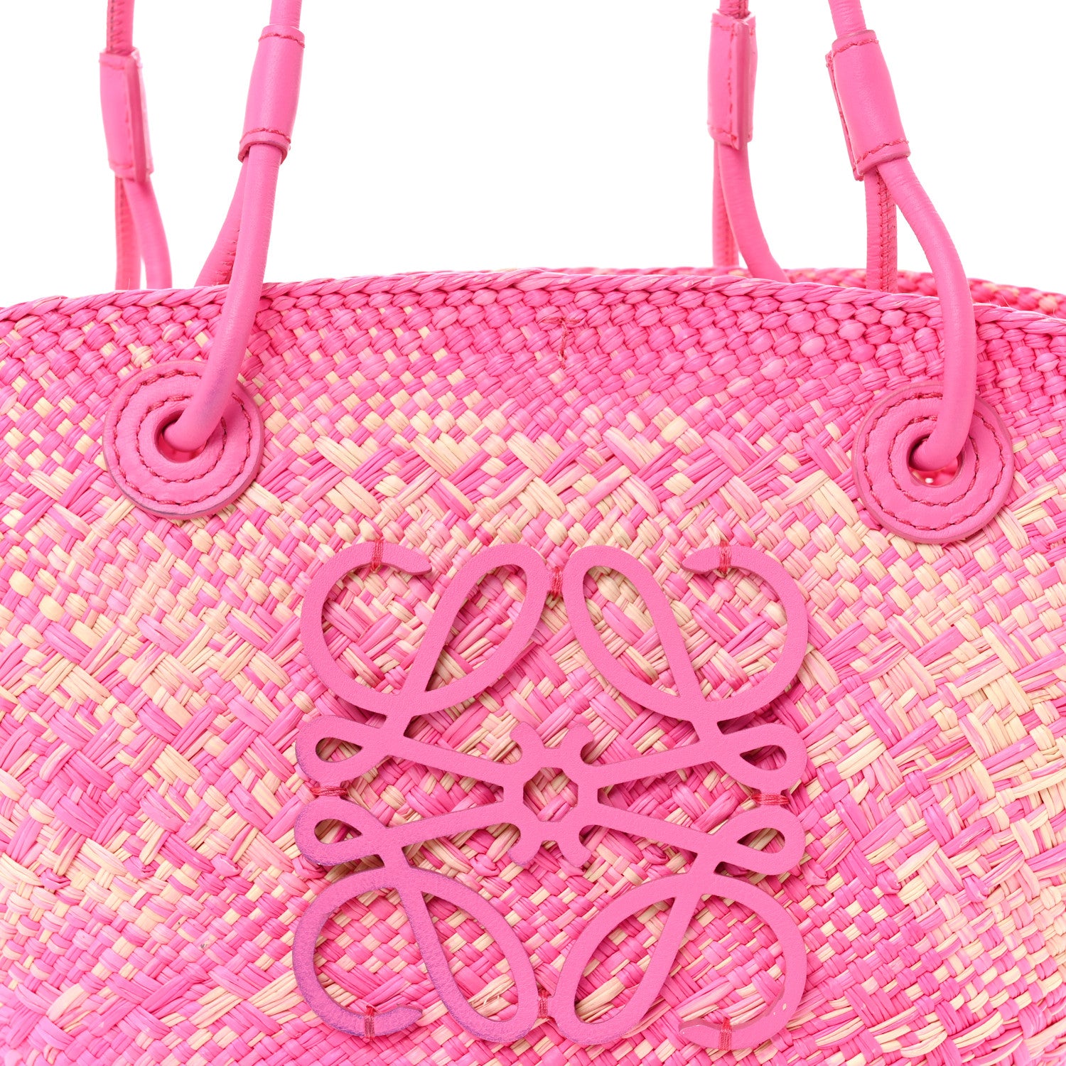 Loewe Iraca Palm Calfskin Small Anagram Basket Bag Fuchsia 8 of 13