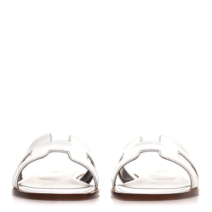 Hermes Box Calfskin Oran Sandals 38 White 2 of 8