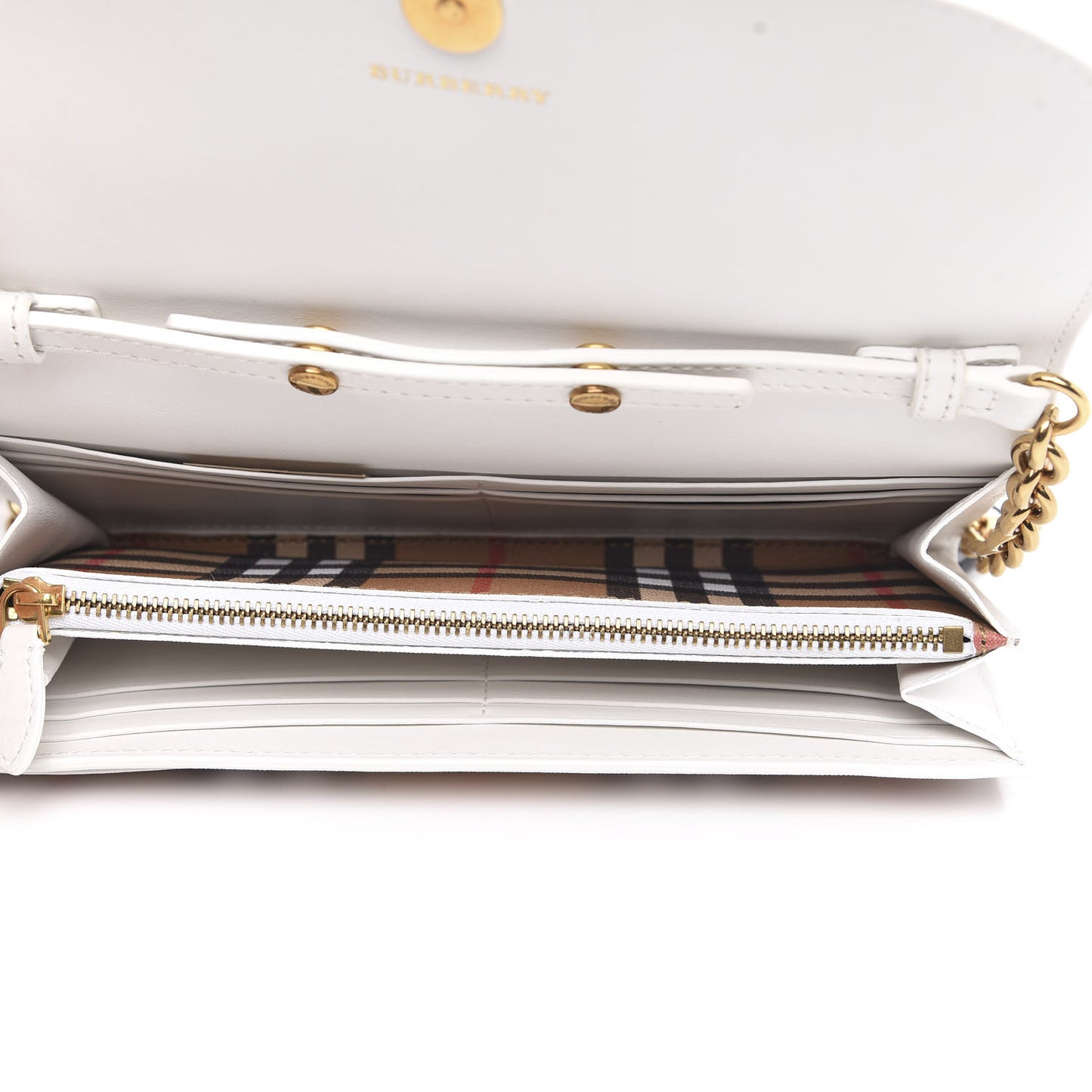 Vintage Check Henley Wallet On Chain Chalk White