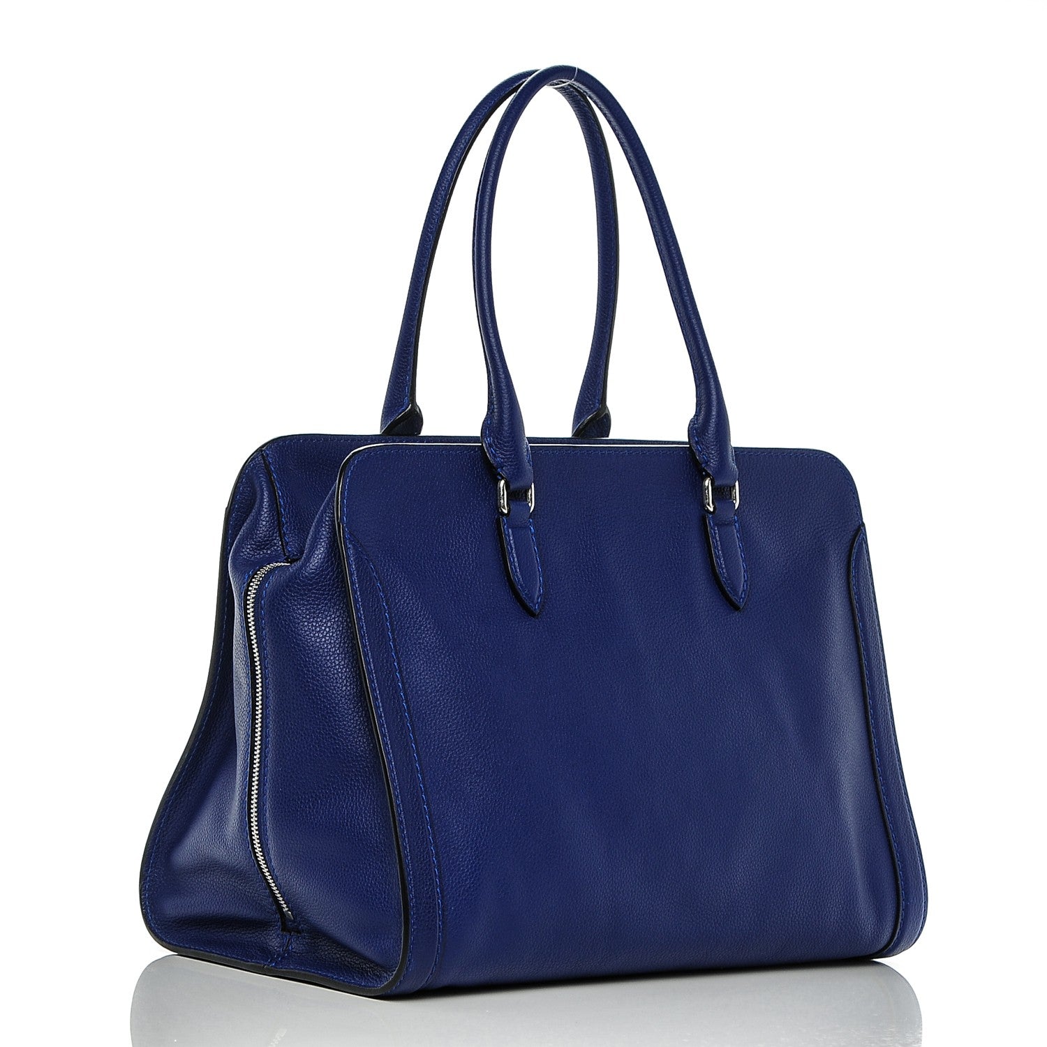 Alexander McQueen Pebbled Calfskin Large Skull Padlock Zip Around Tote Ultramarine 3 of 6