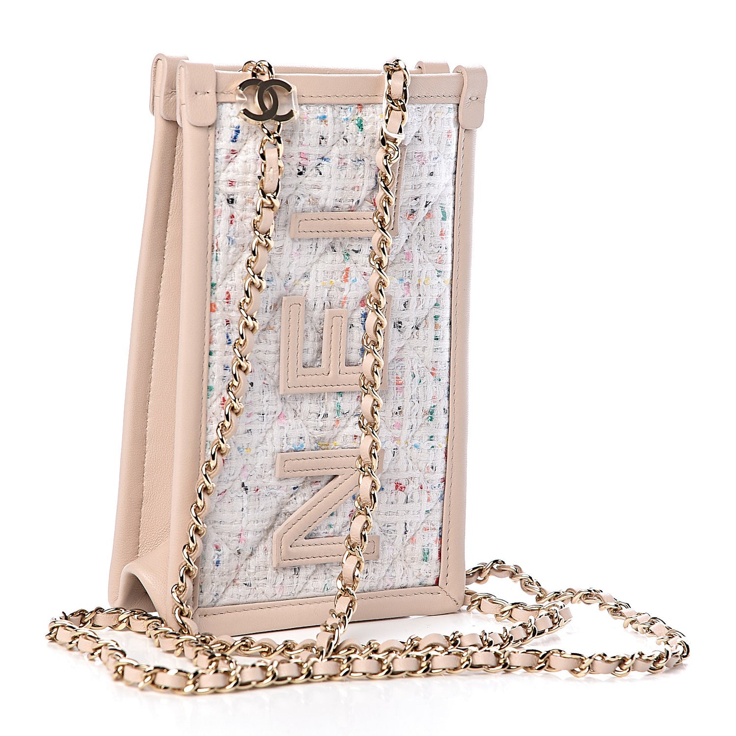 Tweed PVC Lambskin Clutch With Chain Light Beige
