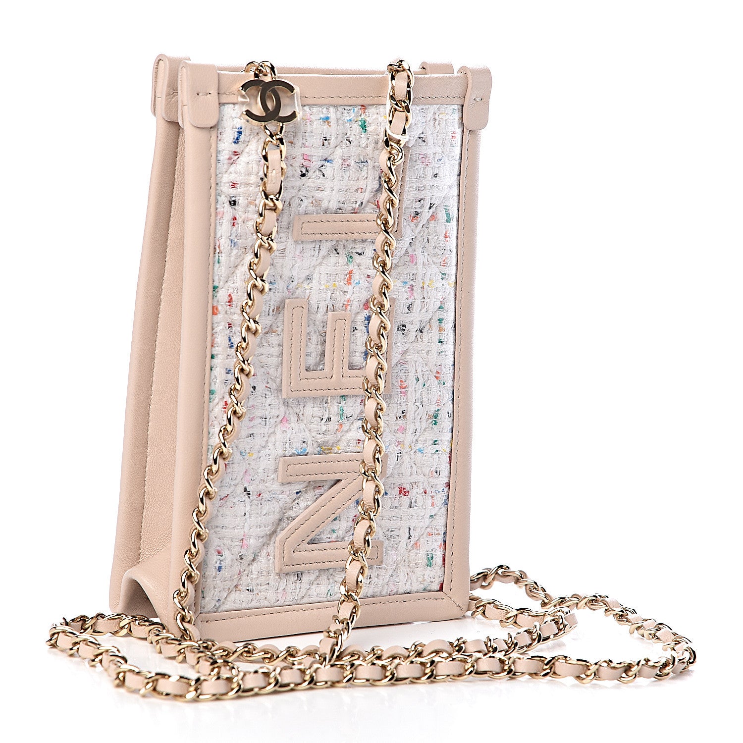 Chanel Tweed PVC Lambskin Clutch With Chain Light Beige 3 of 10