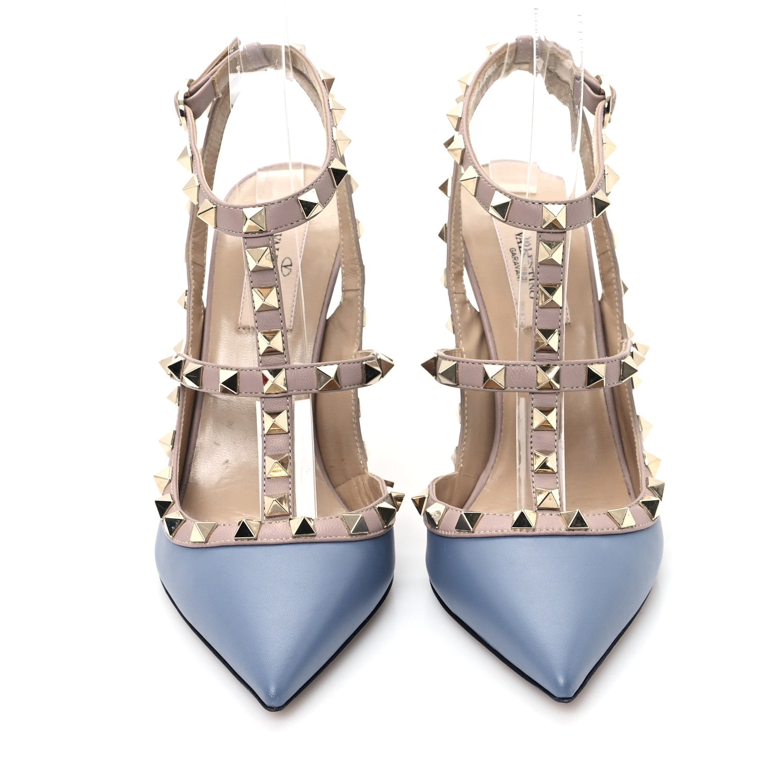 Valentino Garavani Calfskin Nappa Rockstud Ankle Strap 100mm Pumps  38 Baltique Poudre 3 of 8