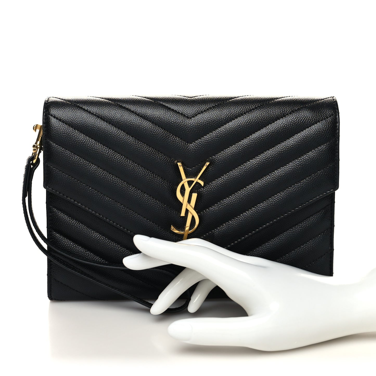 Grain De Poudre Matelasse Chevron Monogram Envelope Clutch Black
