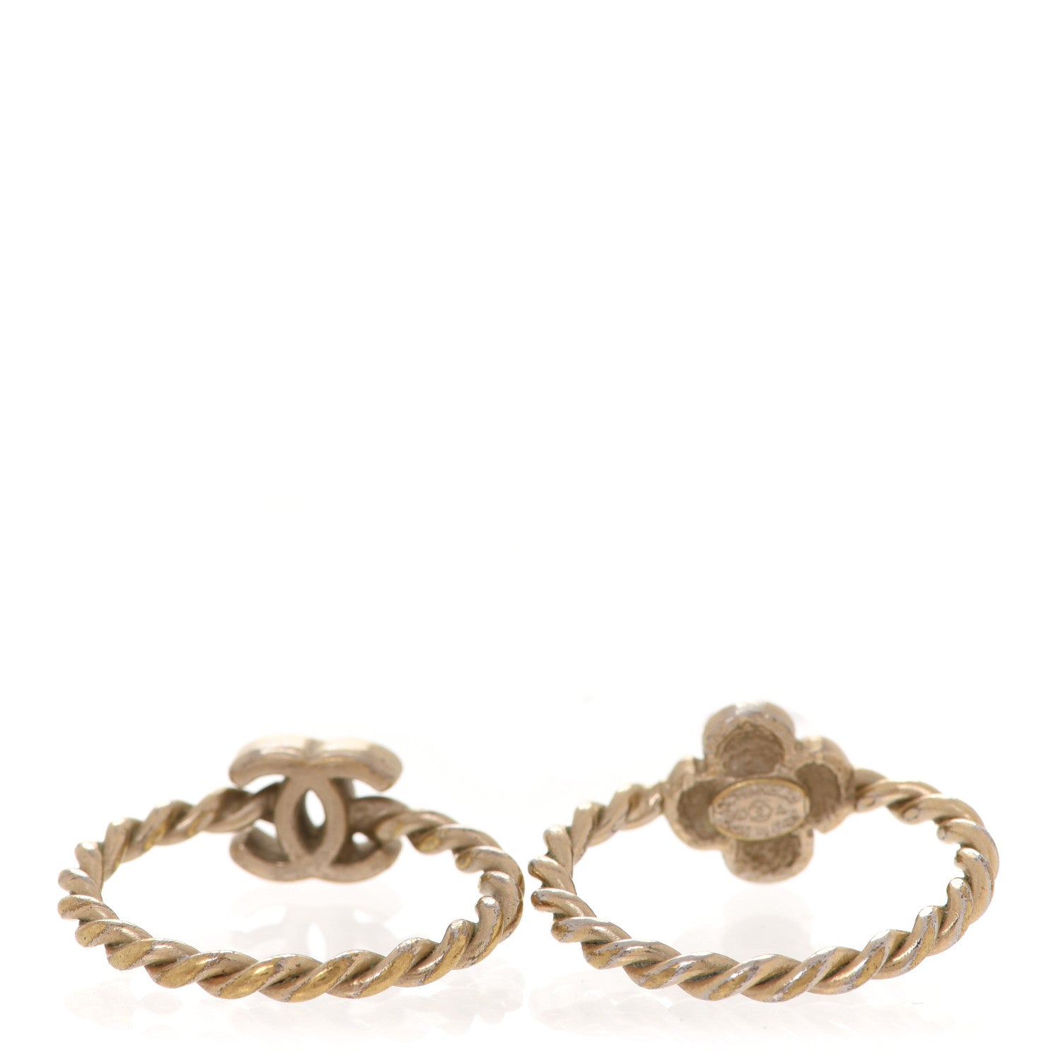 Chanel Enamel Camellia CC Ring Set of 2 6.25 4.75 Gold White 3 of 5