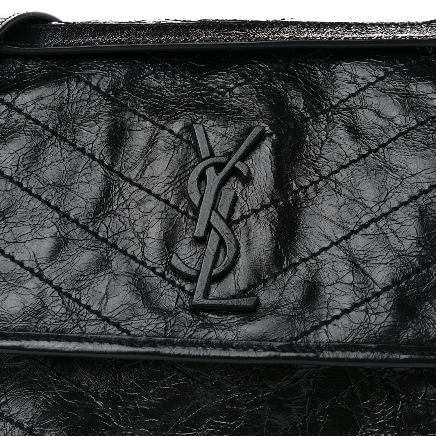 Saint Laurent Crinkled Calfskin Matelasse Monogram Medium Niki Chain Satchel Black 8 of 10