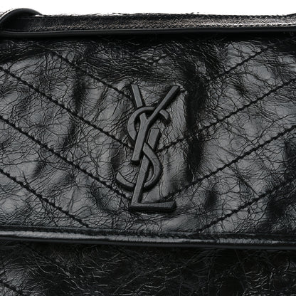 Saint Laurent Crinkled Calfskin Matelasse Monogram Medium Niki Chain Satchel Black 8 of 10