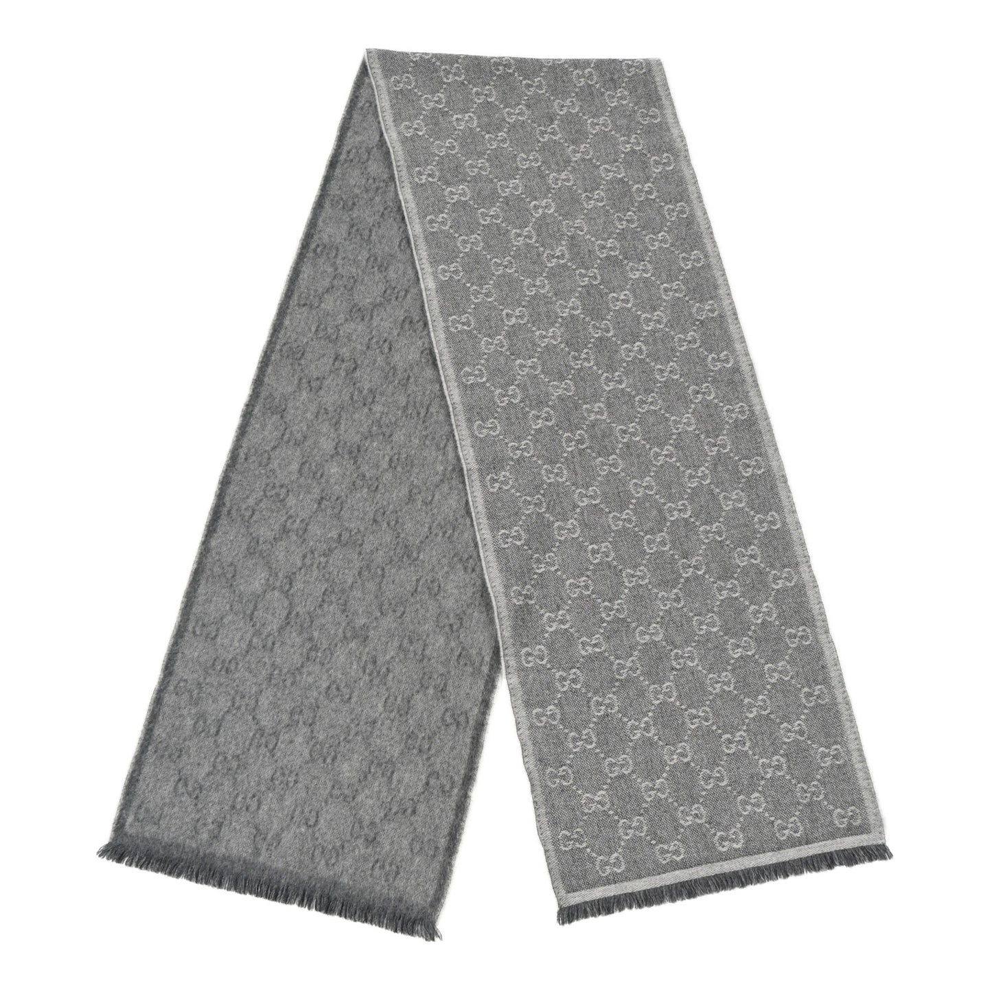Wool Jacquard Monogram Fringe Scarf Grey