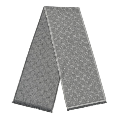 Gucci Wool Jacquard Monogram Fringe Scarf Grey 1 of 3