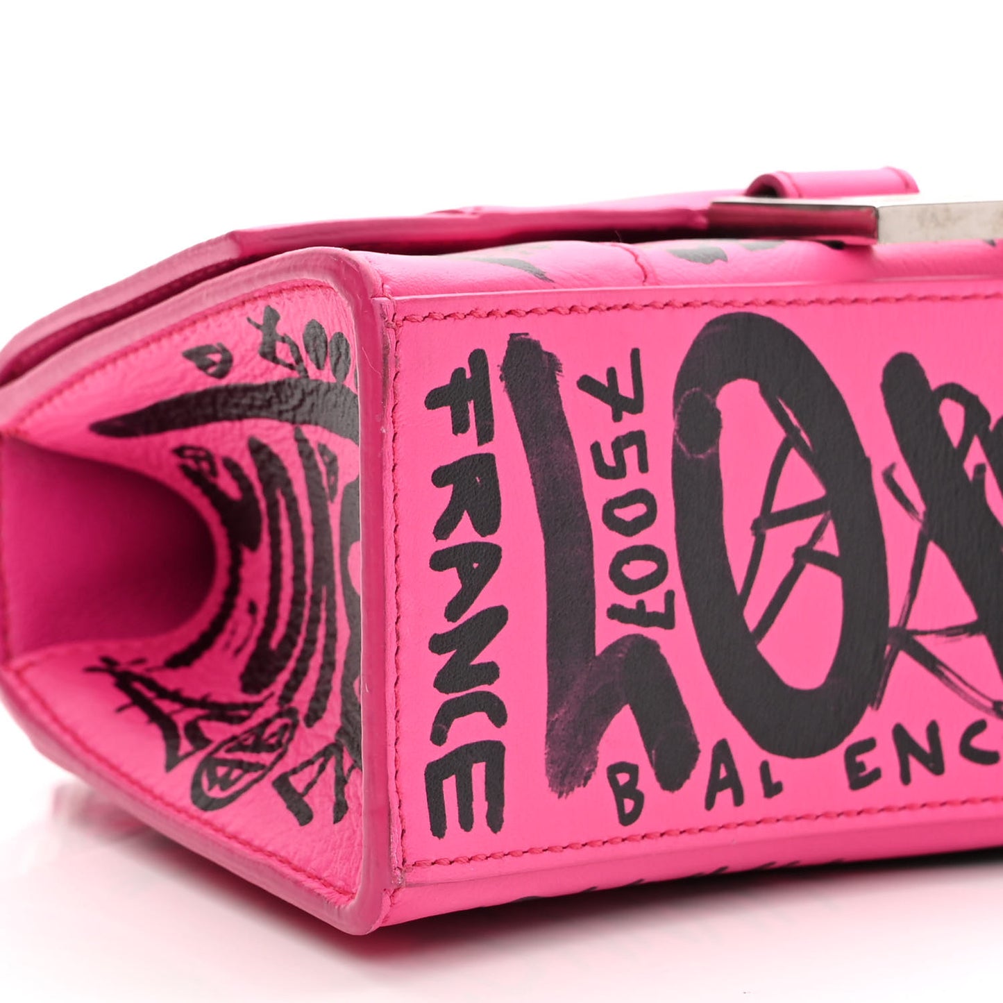 Smooth Calfskin Graffiti Hourglass Top Handle Bag XS Acid Fuchsia Black